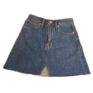 Madewell Womens Jean Mini Skirt Blue Rigid Denim A-Line Size 24 Raw Hem